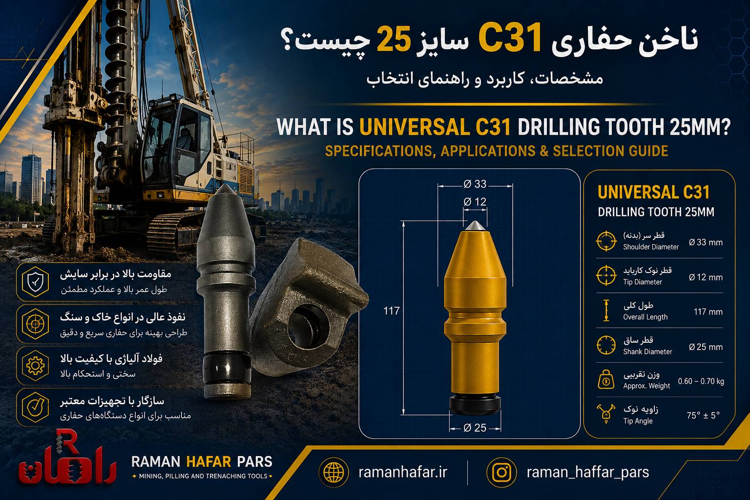 ناخن حفاری Universal C31 سایز 25 | مشخصات و راهنمای انتخاب