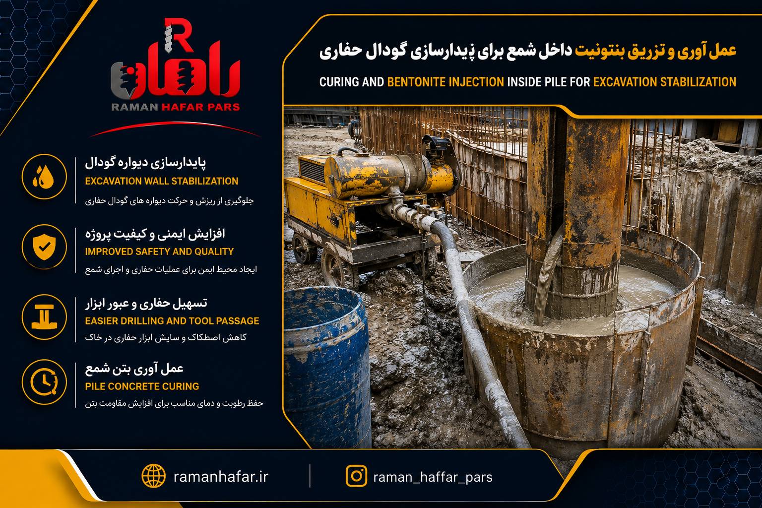 تزریق بنتونیت در حفاری شمع؛ پایدارسازی گودال