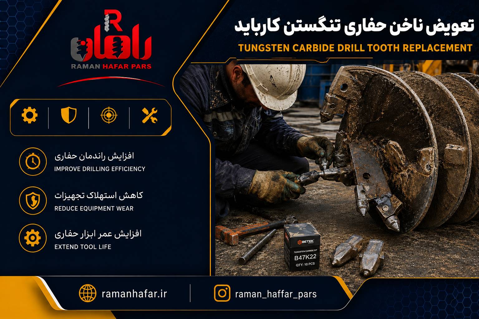 تعویض ناخن حفاری تنگستن کارباید