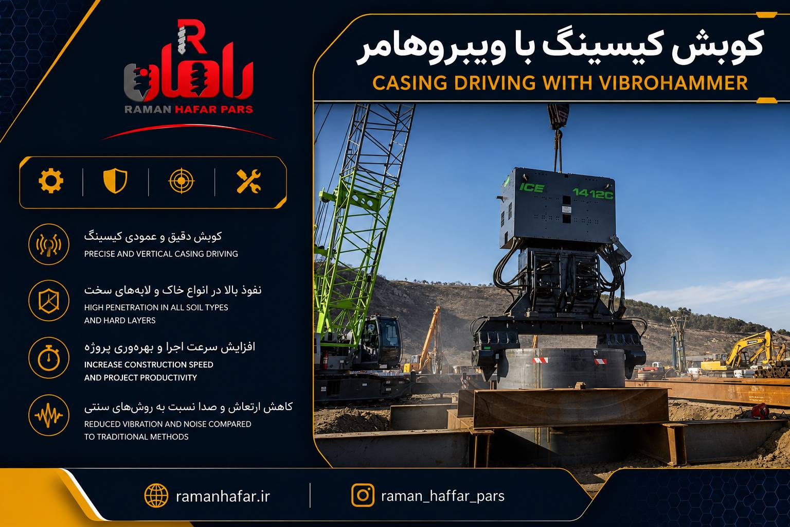 کوبش کیسینگ و جداره حفاری با ویبروهامر